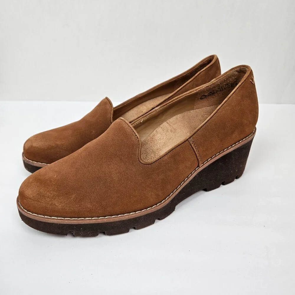 Vionic Brown Suede Willa Wedge Shoes‎ Arch Support Neutral Comfortable Lug Sole
